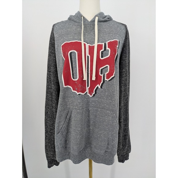 Jerzees Other - Jerzees Ohio OH Hoodie Mens Large Gray Raglan Graphic Sweatshirt Cozy Loungewear